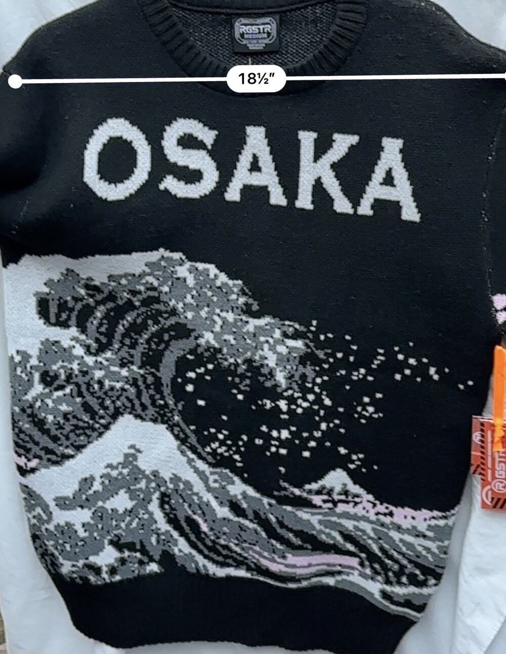 RGSTR Osaka Wave Sweater Medium Black Japanese Art Great Wave New With Tags